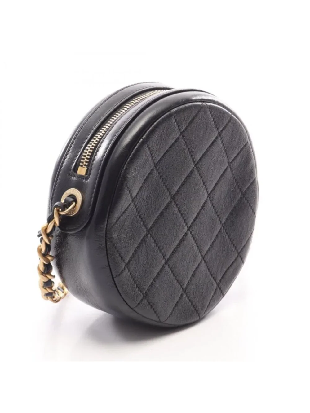 Chanel Shoulder Bag Quilted Round Mini Black Leather Chain